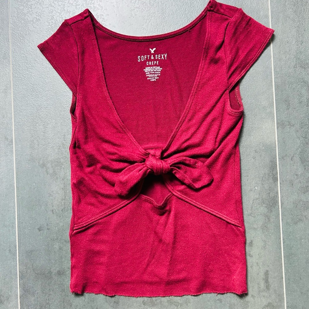 American Eagle Outfitters Red Tie Front Blouse
